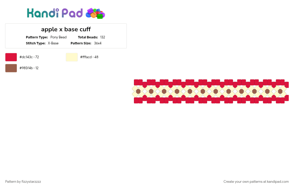 apple x base cuff - Pony Bead Pattern by fizzystarzzzz on Kandi Pad - apple, cuff, food, kandi, red, xbase, yellow