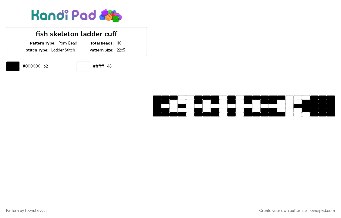 fish skeleton ladder cuff - Pony Bead Pattern by fizzystarzzzz on Kandi Pad - black, white