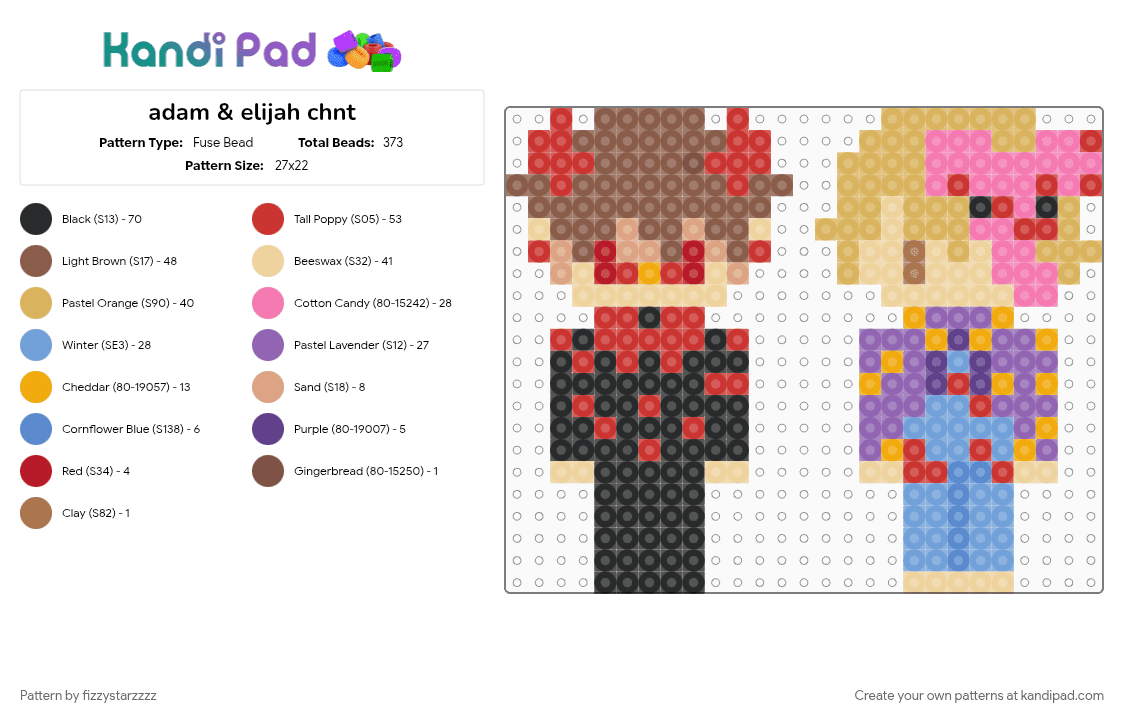 adam & elijah chnt - Fuse Bead Pattern by fizzystarzzzz on Kandi Pad - adam, beige, blood, camp here and there, chnt, colorful, elijah, kandi, orange, perler, red