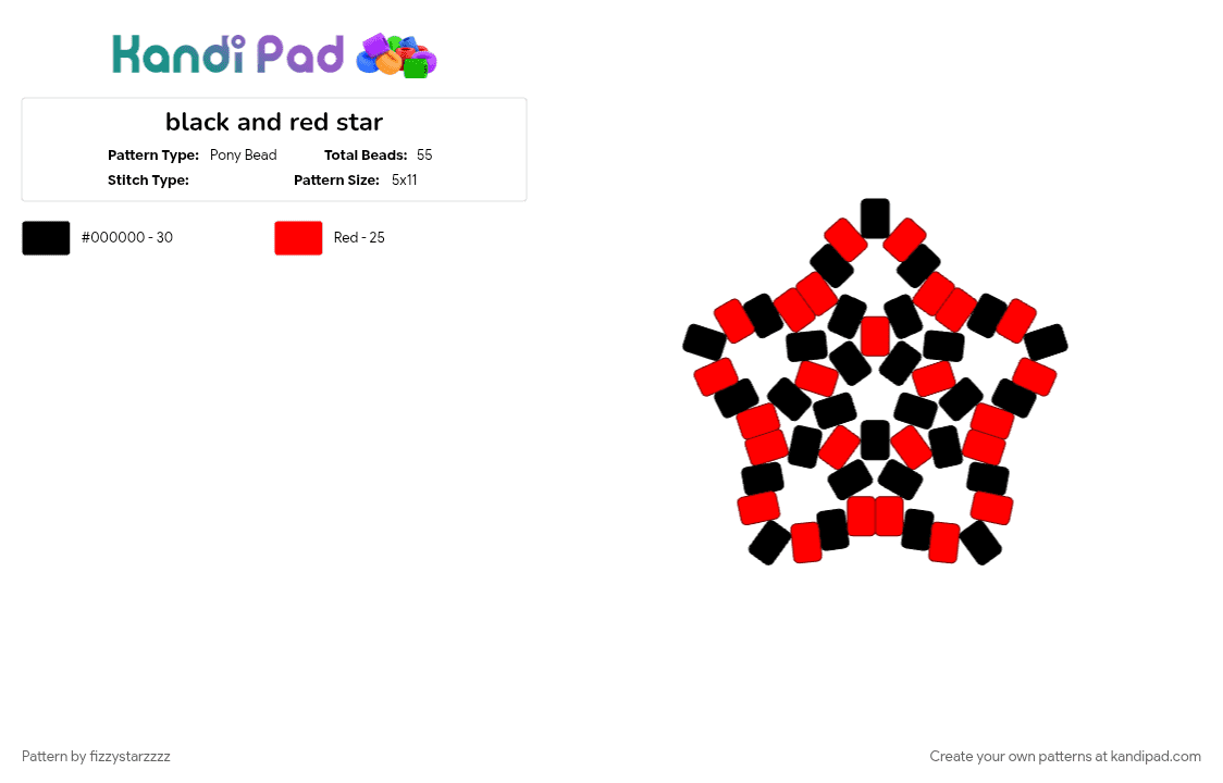 black and red star - Pony Bead Pattern by fizzystarzzzz on Kandi Pad - black, kandi, red, star