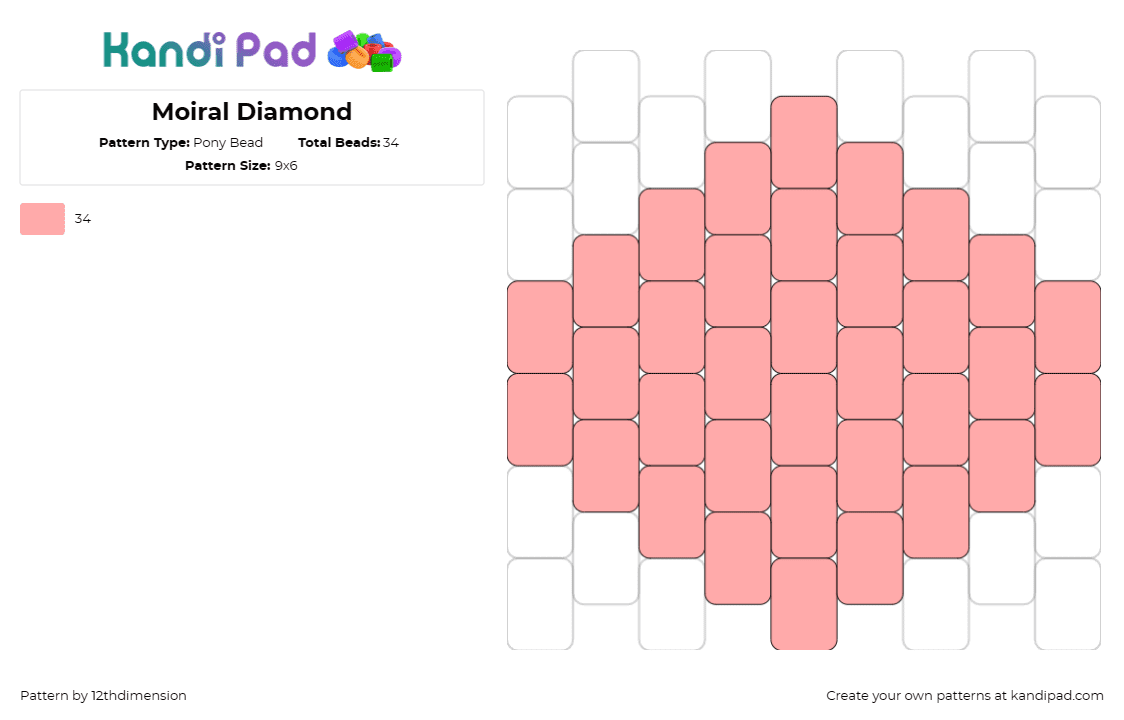 Moiral Diamond - Pony Bead Pattern by 12thdimension on Kandi Pad - diamond,geometric,simple,pink