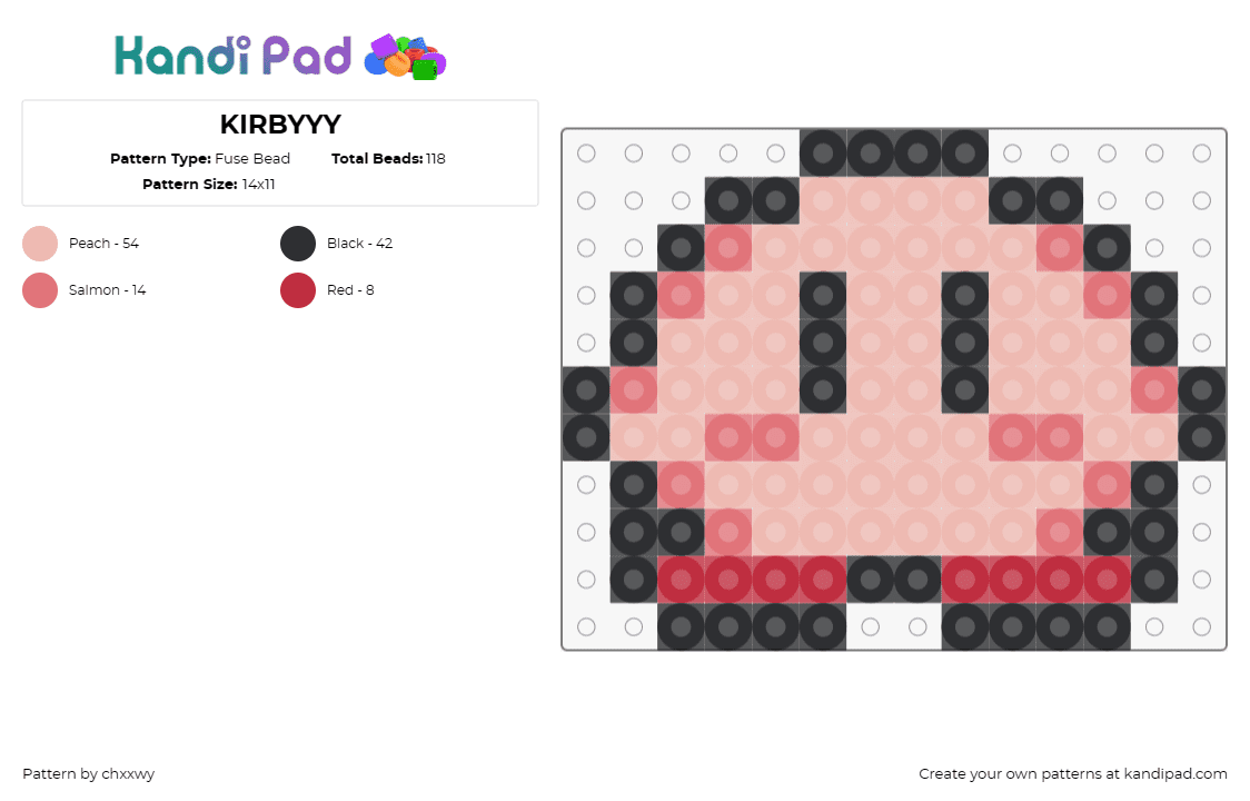 KIRBYYY - Fuse Bead Pattern by chxxwy on Kandi Pad - kirby,nintendo,character,cute,video game,pink