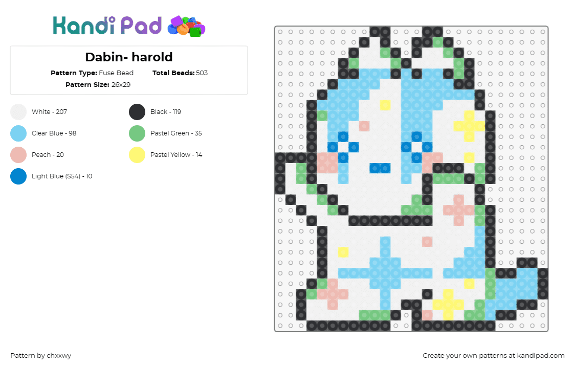 Dabin- harold - Fuse Bead Pattern by chxxwy on Kandi Pad - harold,dabin,cat,dj,character,music,colorful,sparkles,cute,white,light blue