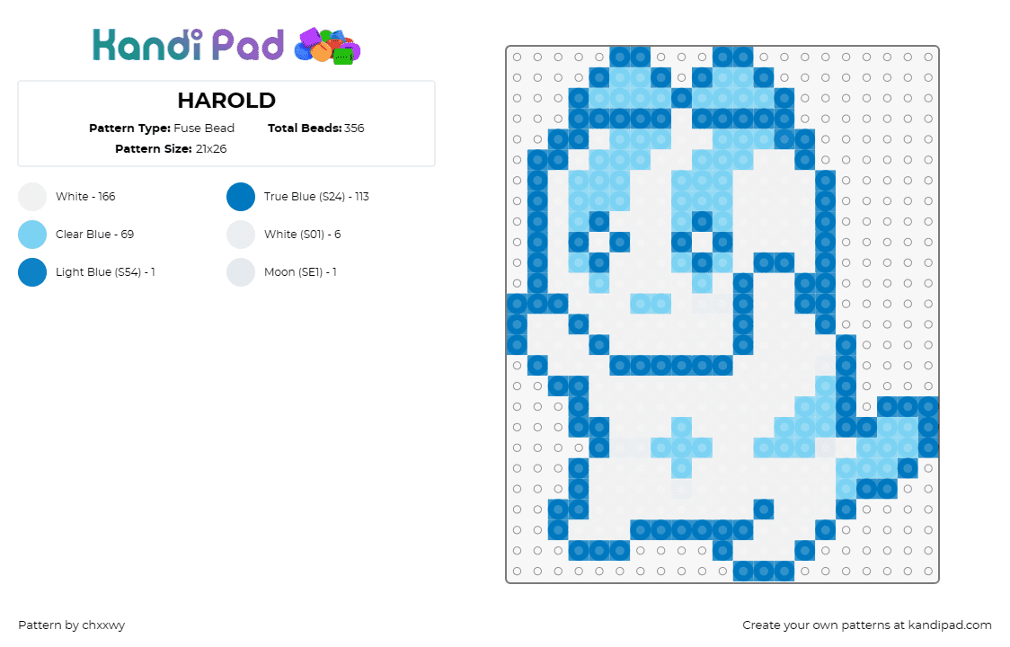 HAROLD - Fuse Bead Pattern by chxxwy on Kandi Pad - harold,dabin,cat,dj,character,music,cute,white,blue