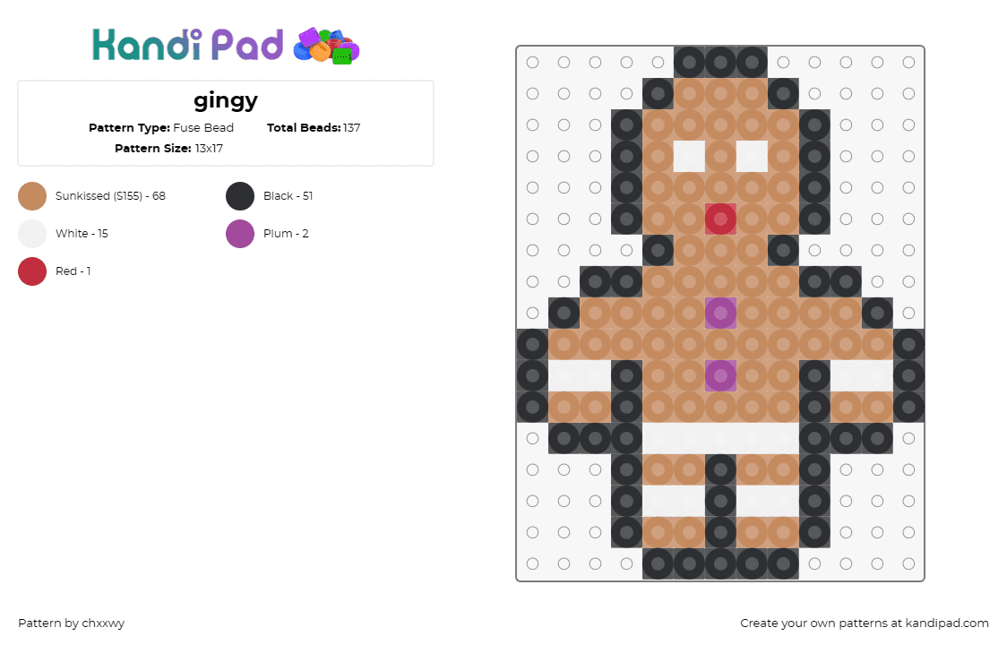 gingy - Fuse Bead Pattern by chxxwy on Kandi Pad - gingerbread,cookie,man,brown