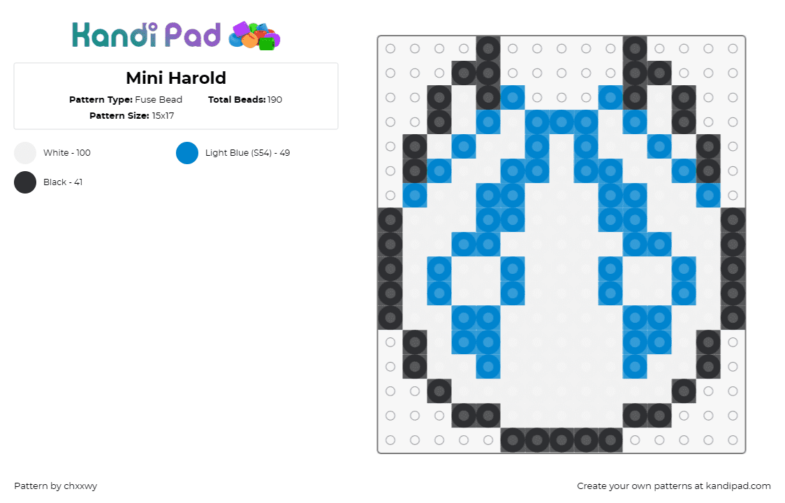 Mini Harold - Fuse Bead Pattern by chxxwy on Kandi Pad - harold,dabin,dj,logo,cat,edm,music,white,blue