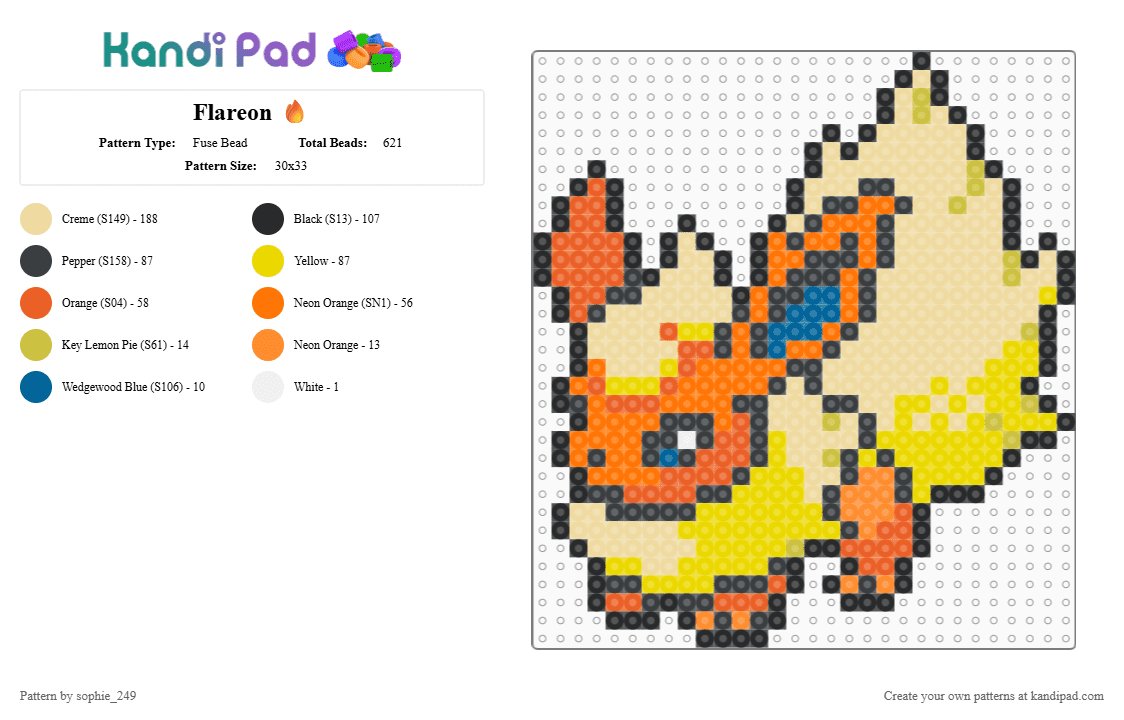 Flareon 🔥 - Fuse Bead Pattern by sophie_249 on Kandi Pad - beige,orange,yellow