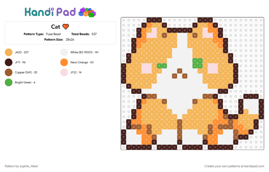 Cat 🧡 - Fuse Bead Pattern by sophie_hikari on Kandi Pad - brown, orange