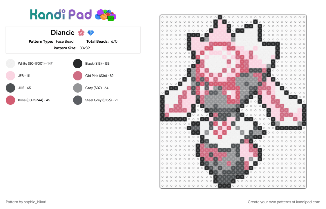 Diancie 🌸💎 - Fuse Bead Pattern by sophie_hikari on Kandi Pad - gray