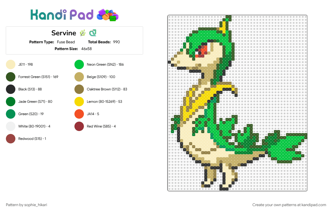 Servine 🌿🐍 - Fuse Bead Pattern by sophie_hikari on Kandi Pad - beige, gold, green