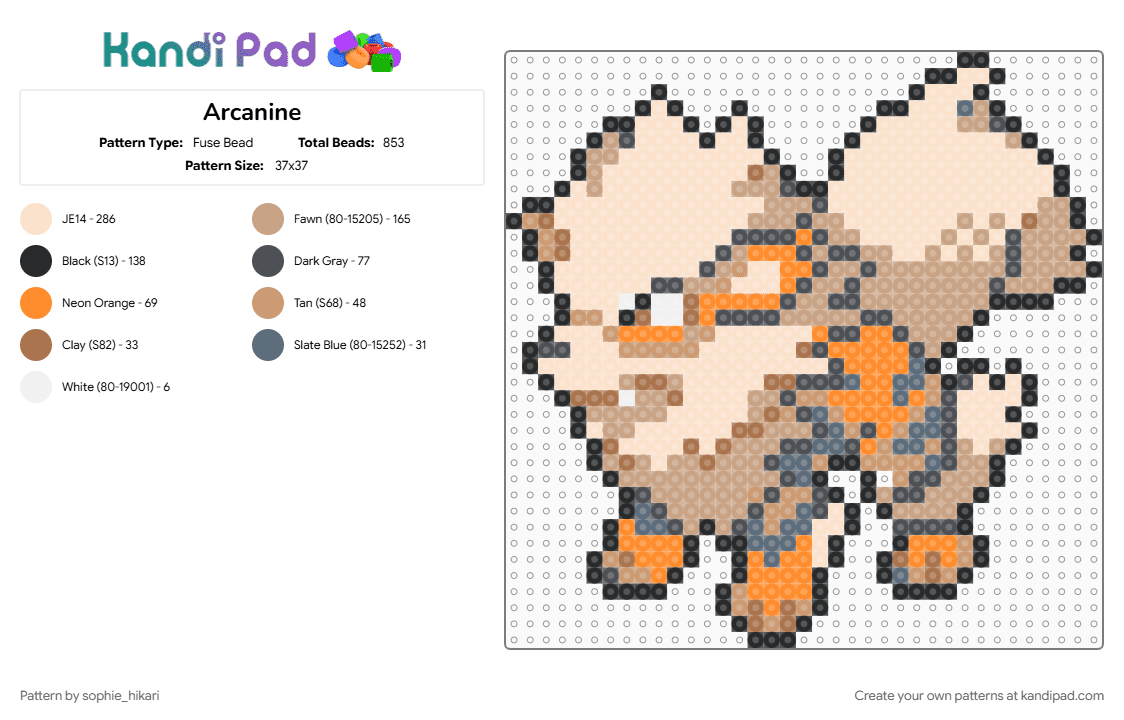Arcanine - Fuse Bead Pattern by sophie_hikari on Kandi Pad - beige