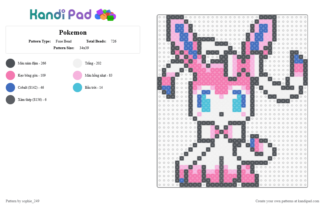 Sylveon 💞 - Fuse Bead Pattern by sophie_249 on Kandi Pad - gray,pink