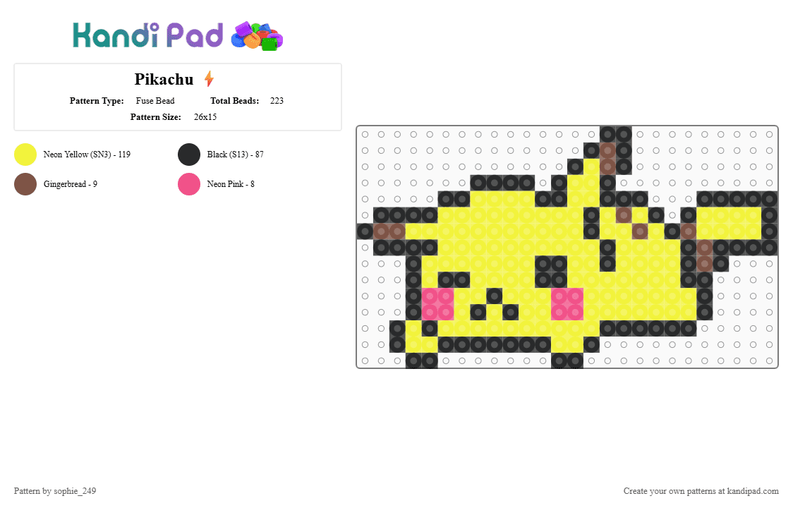 Pikachu ⚡️ - Fuse Bead Pattern by sophie_249 on Kandi Pad - yellow