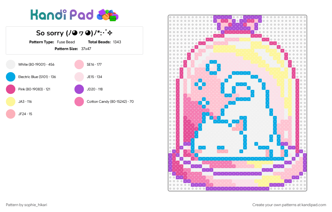 So sorry (ﾉ◕ヮ◕)ﾉ*:･ﾟ✧ - Fuse Bead Pattern by sophie_hikari on Kandi Pad - pink