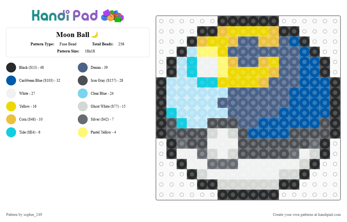 Moon Ball🌙 - Fuse Bead Pattern by sophie_249 on Kandi Pad - blue