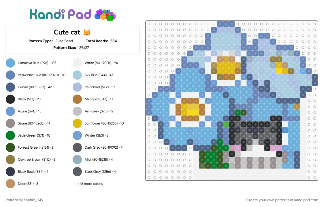 Cute cat 😺 - Fuse Bead Pattern by sophie_249 on Kandi Pad - blue, light blue