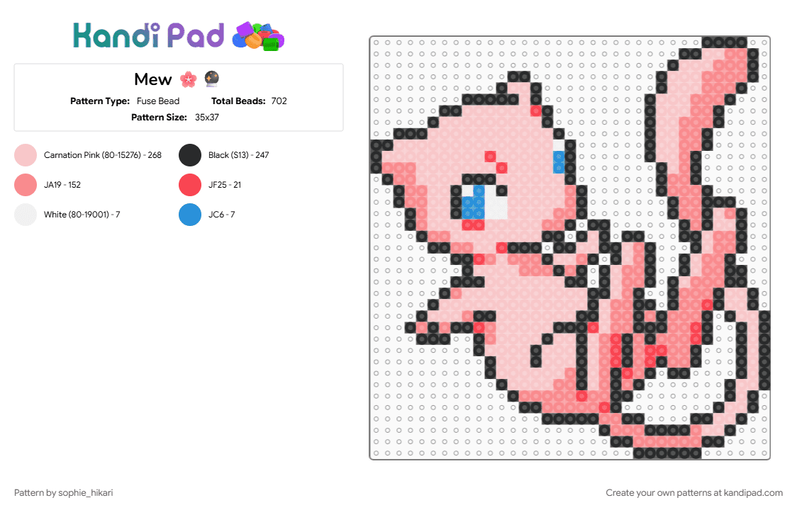 Mew 🌸🔮 - Fuse Bead Pattern by sophie_hikari on Kandi Pad - beige, red