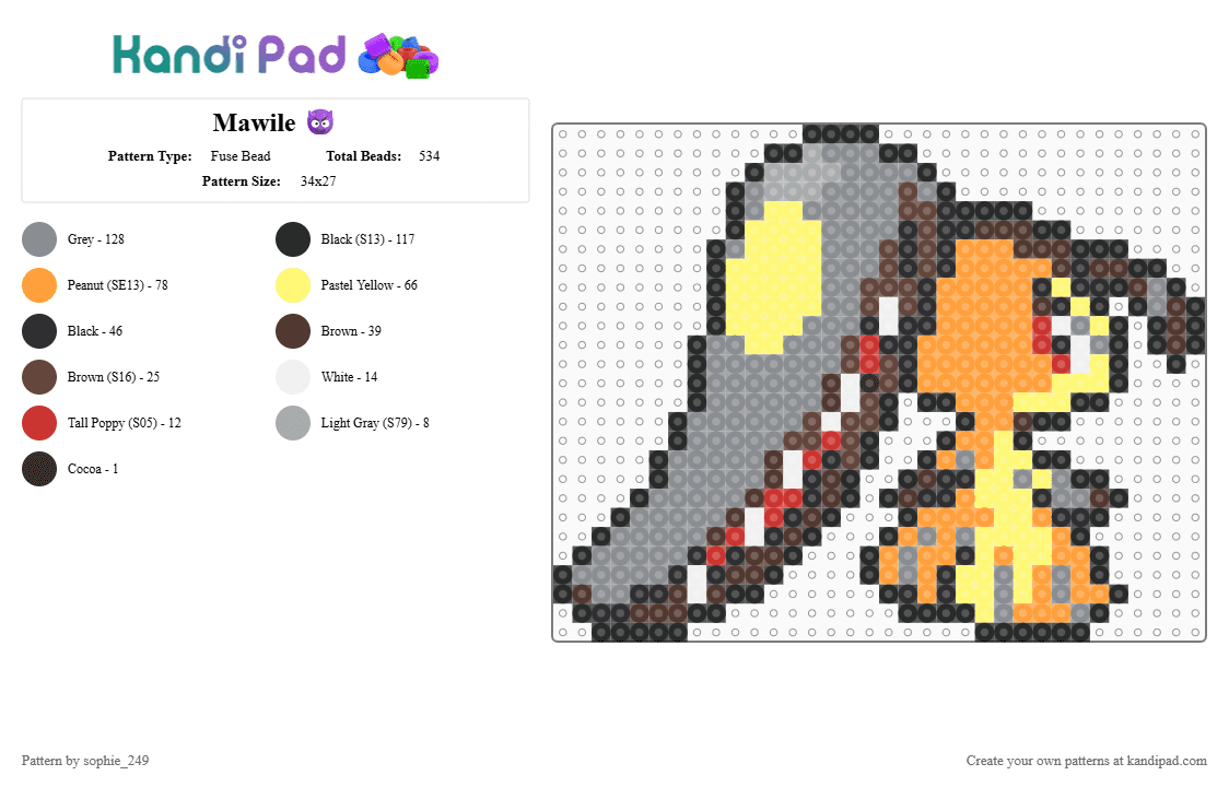 Mawile 😈 - Fuse Bead Pattern by sophie_249 on Kandi Pad - gray, orange