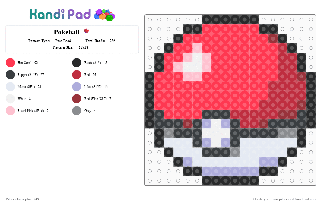Pokeball 🎈 - Fuse Bead Pattern by sophie_249 on Kandi Pad - red