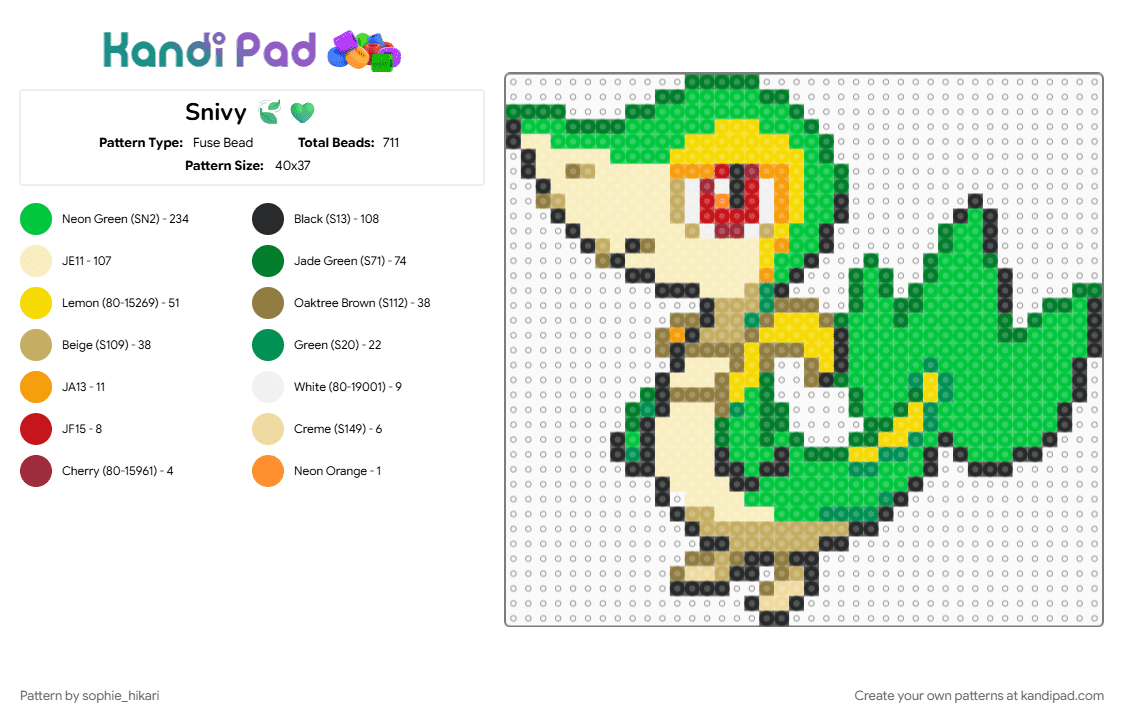 Snivy 🍃💚 - Fuse Bead Pattern by sophie_hikari on Kandi Pad - beige, green