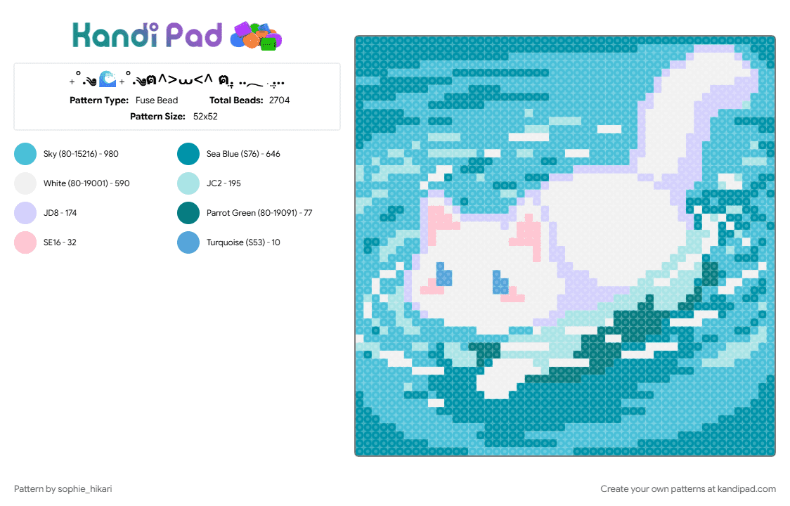 ₊˚.༄🌊₊˚.༄ฅ^>⩊ - Fuse Bead Pattern by sophie_hikari on Kandi Pad - light blue, teal