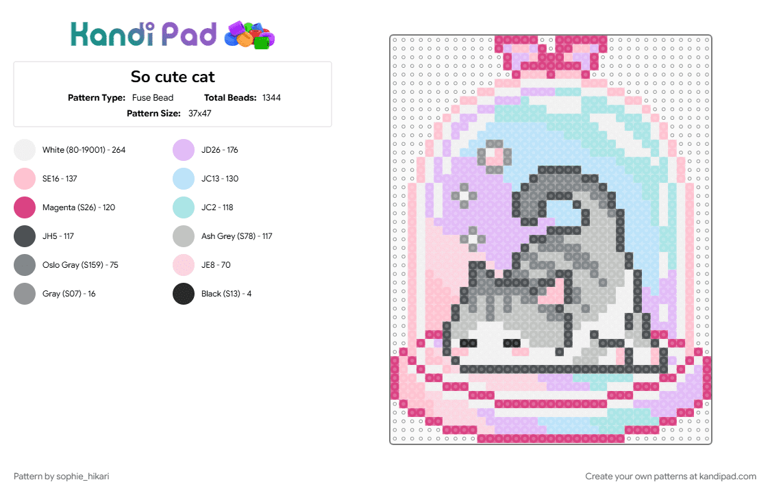 So cute cat - Fuse Bead Pattern by sophie_hikari on Kandi Pad - light blue, pink