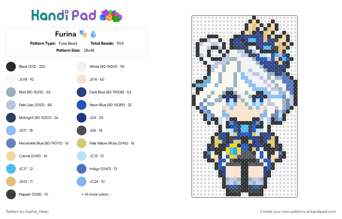 Furina 🎭💧 - Fuse Bead Pattern by sophie_hikari on Kandi Pad - beige, blue, light blue