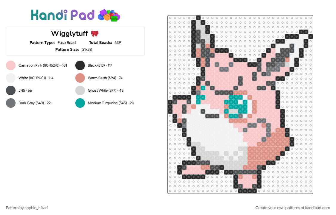 Wigglytuff 🎀 - Fuse Bead Pattern by sophie_hikari on Kandi Pad - beige