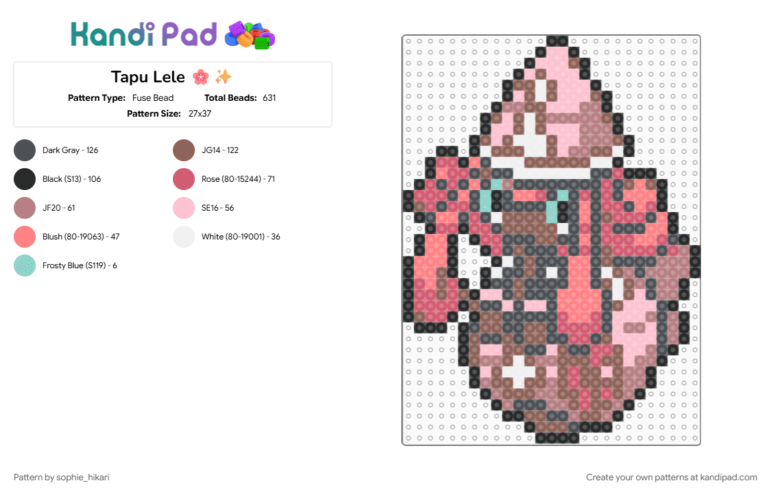 Tapu Lele 🌸✨ - Fuse Bead Pattern by sophie_hikari on Kandi Pad - gray, red, tan