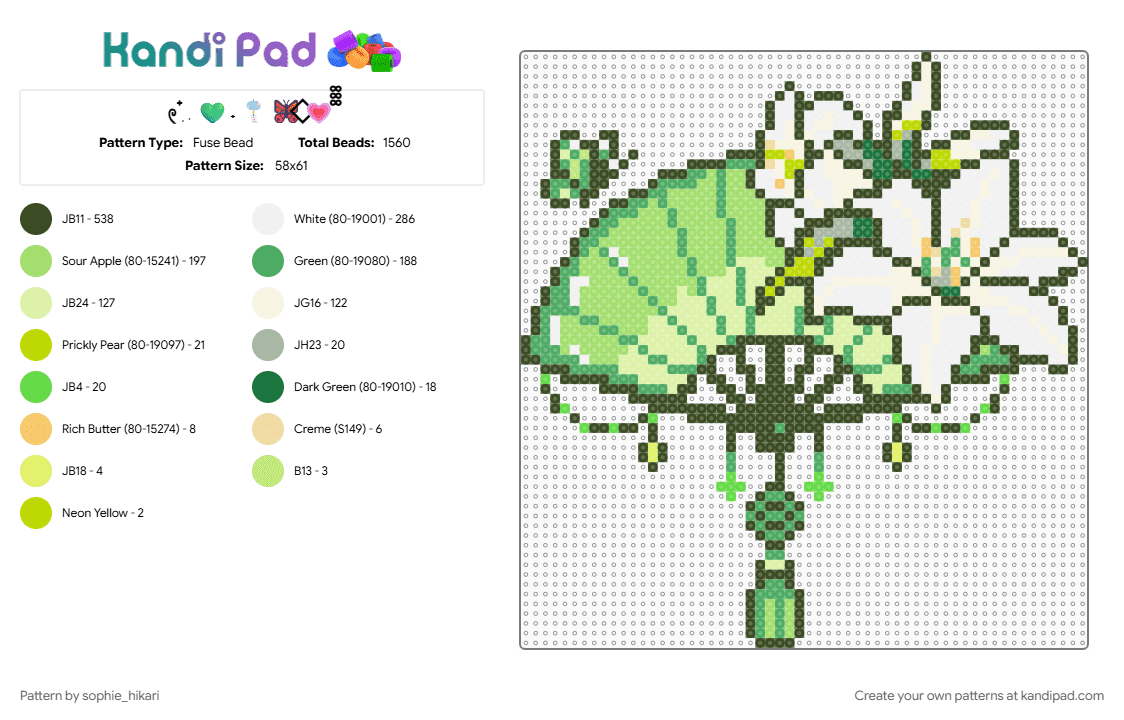 𓏲 ๋࣭ ࣪ 💚˖🎐🦋⃟💗᪲᪲᪲ - Fuse Bead Pattern by sophie_hikari on Kandi Pad - green