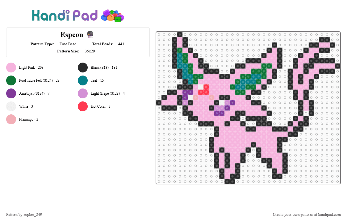 Espeon 🔮 - Fuse Bead Pattern by sophie_249 on Kandi Pad - pink