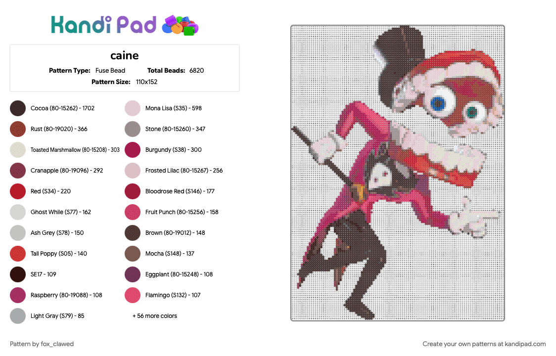caine - Fuse Bead Pattern by fox_clawed on Kandi Pad - caine, the amazing digital circus