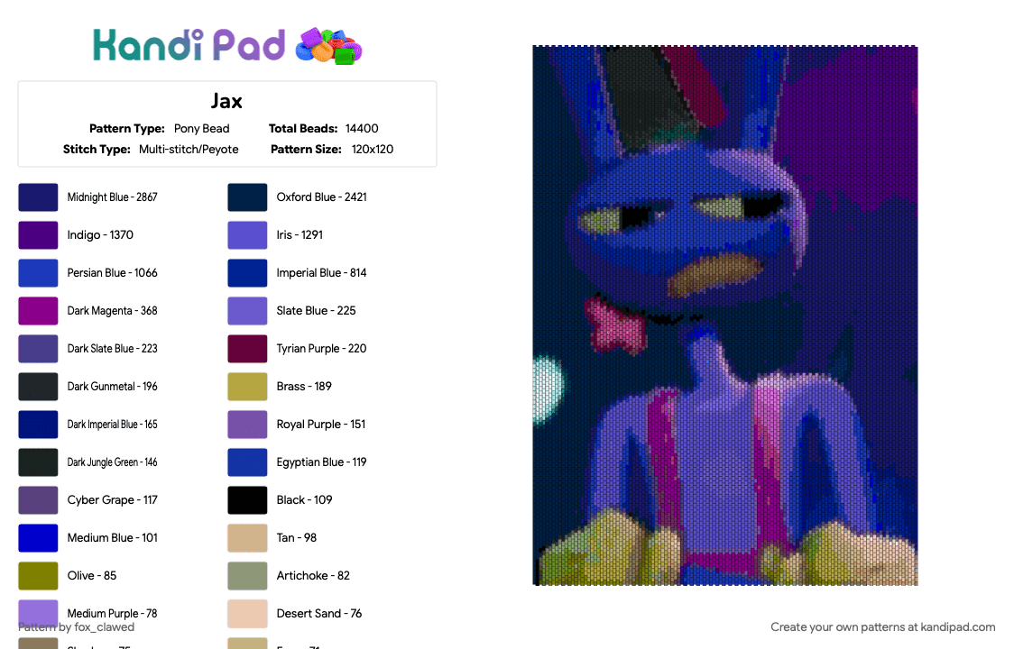 Jax - Pony Bead Pattern by fox_clawed on Kandi Pad - jax, the amazing digital circus