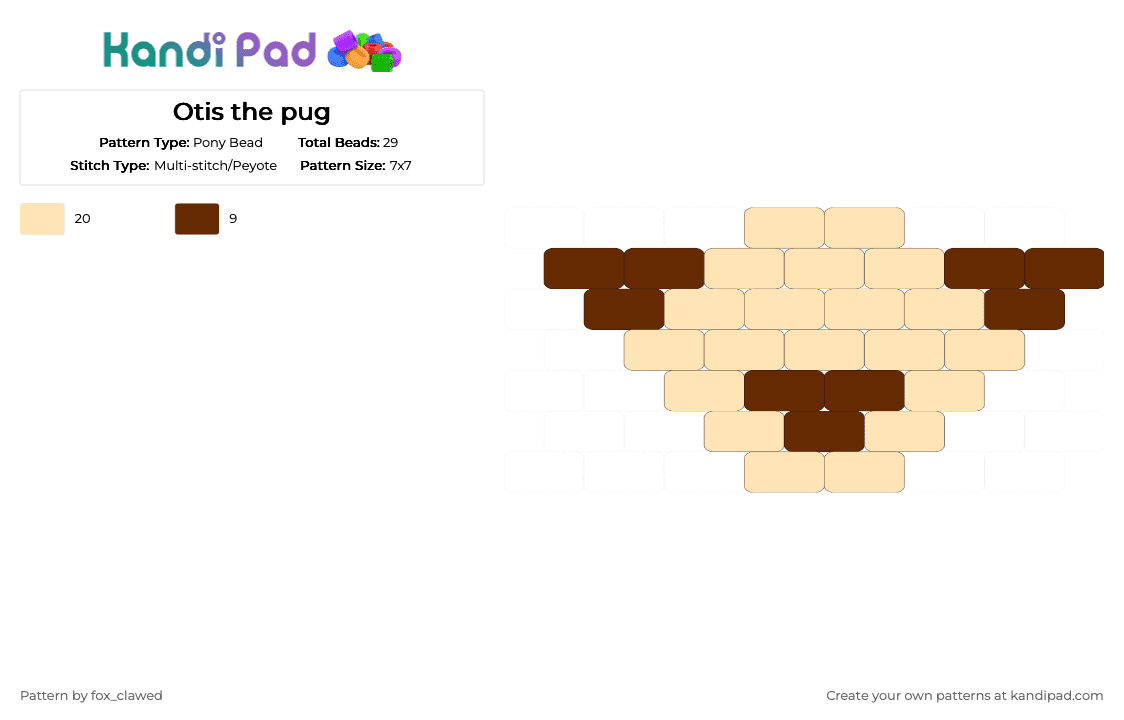 Otis the pug - Pony Bead Pattern by fox_clawed on Kandi Pad - beige, brown