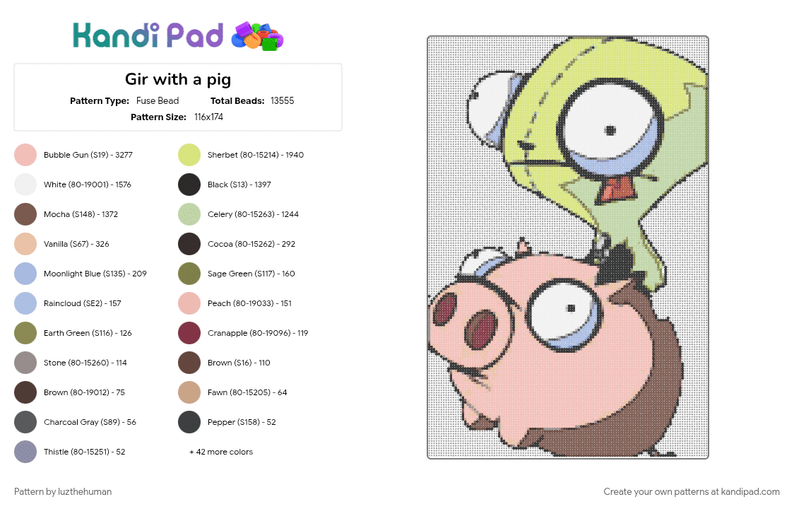 Gir with a pig - Fuse Bead Pattern by luzthehuman on Kandi Pad - beige, brown, tan, yellow