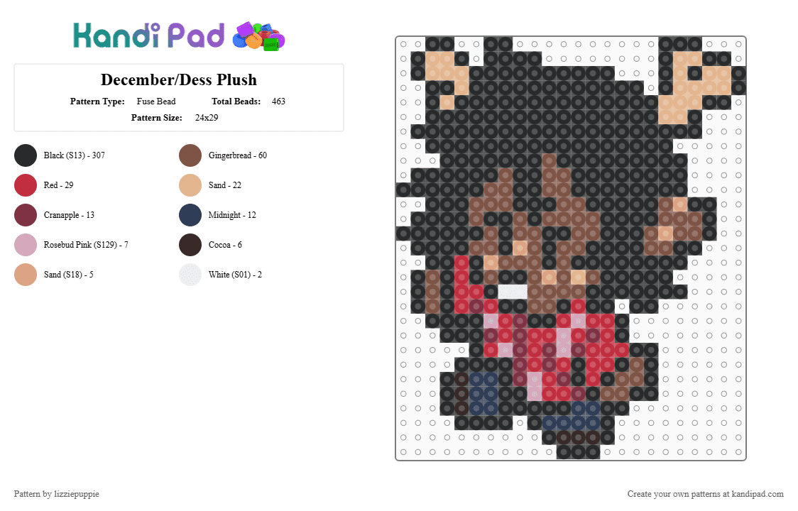 December/Dess Plush - Fuse Bead Pattern by pupcakies_art on Kandi Pad - beige, black, red, tan