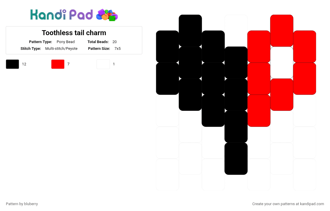 Toothless tail charm - Pony Bead Pattern by bluberry on Kandi Pad - red