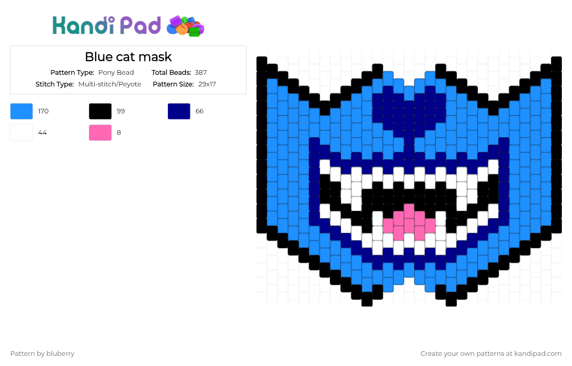 Blue cat mask - Pony Bead Pattern by bluberry on Kandi Pad - light blue
