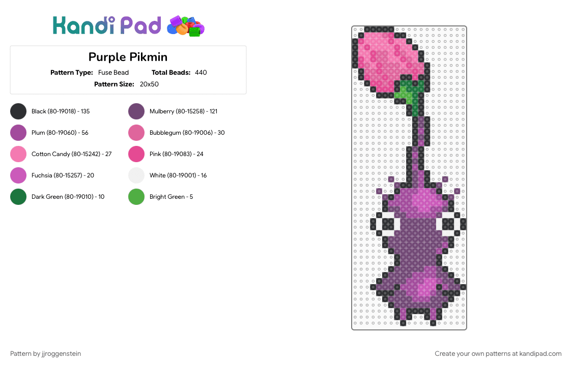 Purple Pikmin - Fuse Bead Pattern by jjroggenstein on Kandi Pad - nintendo, pikmin, pink, purple, purple pikmin, video game