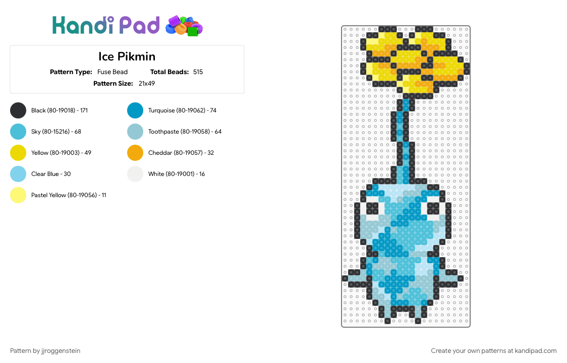 Ice Pikmin - Fuse Bead Pattern by jjroggenstein on Kandi Pad - ice, ice pikmin, light blue, nintendo, pikmin, video game