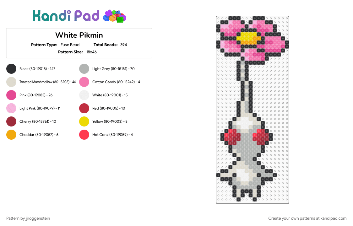 White Pikmin - Fuse Bead Pattern by jjroggenstein on Kandi Pad - beige, nintendo, pikmin, pink, video game, white, white pikmin