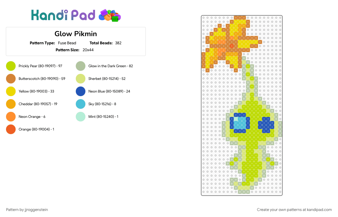 Glow Pikmin - Fuse Bead Pattern by jjroggenstein on Kandi Pad - beige, glow, glow in the dark, glow pikmin, green, nintendo, orange, pikmin, video game, yellow