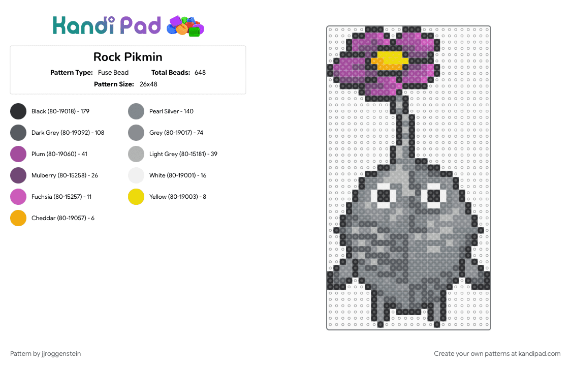 Rock Pikmin - Fuse Bead Pattern by jjroggenstein on Kandi Pad - gray, nintendo, pikmin, rock, rock pikmin, video game