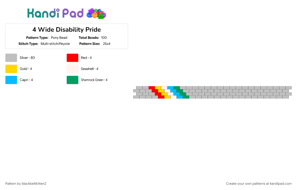 4 Wide Disability Pride - Pony Bead Pattern by blackbeltkitten2 on Kandi Pad - beige, bracelet, disability pride, horizontal, pride