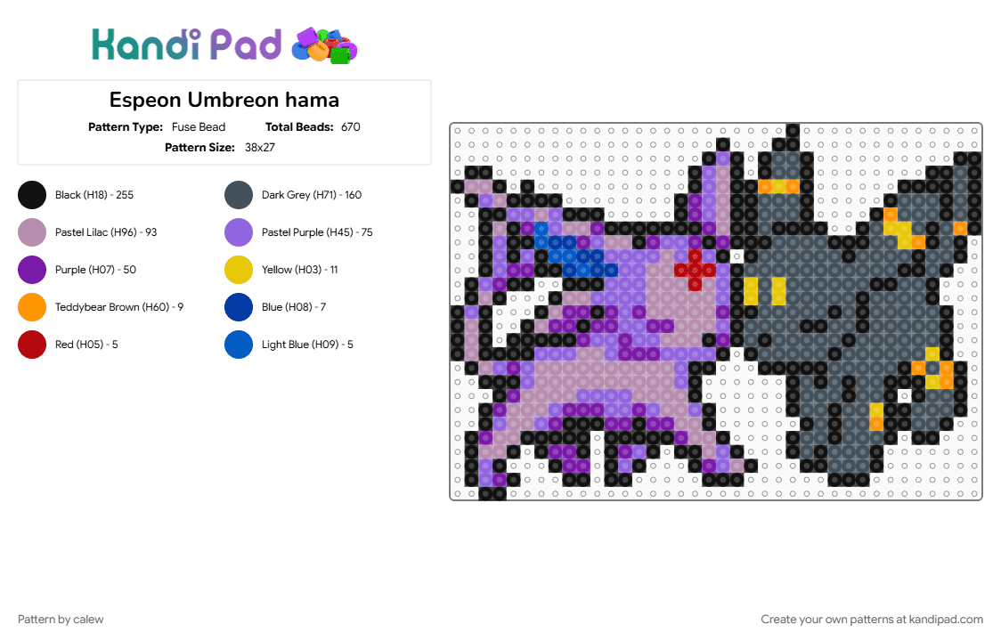 Espeon Umbreon hama - Fuse Bead Pattern by calew on Kandi Pad - pink, purple