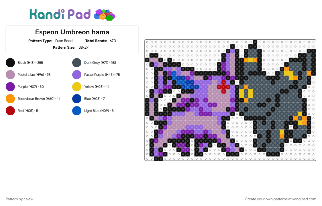 Espeon Umbreon hama - Fuse Bead Pattern by calew on Kandi Pad - pink, purple
