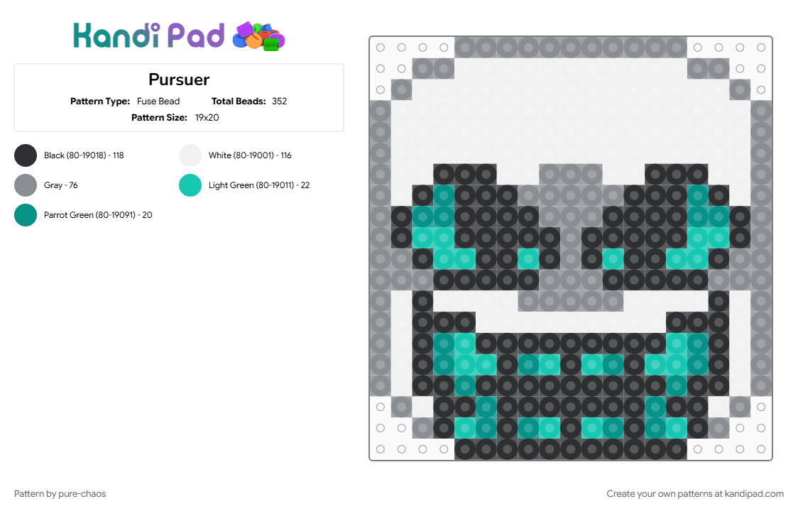 Pursuer - Fuse Bead Pattern by pure-chaos on Kandi Pad - die of death, dieofdeath, dod, gray, pursuer, teal