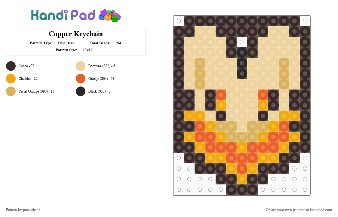 Copper Keychain - Fuse Bead Pattern by pure-chaos on Kandi Pad - toons universe,copper