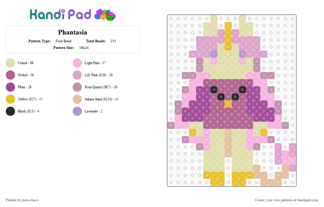 Phantasia - Fuse Bead Pattern by pure-chaos on Kandi Pad - yellow,pink,toons universe,phantasia,phantasia wishling