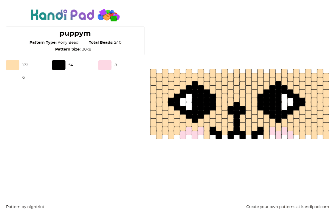 puppym - Pony Bead Pattern by nightriot on Kandi Pad - puppym,skzoo,stray kids,band,kpop,music,eyes,cuff,beige,black